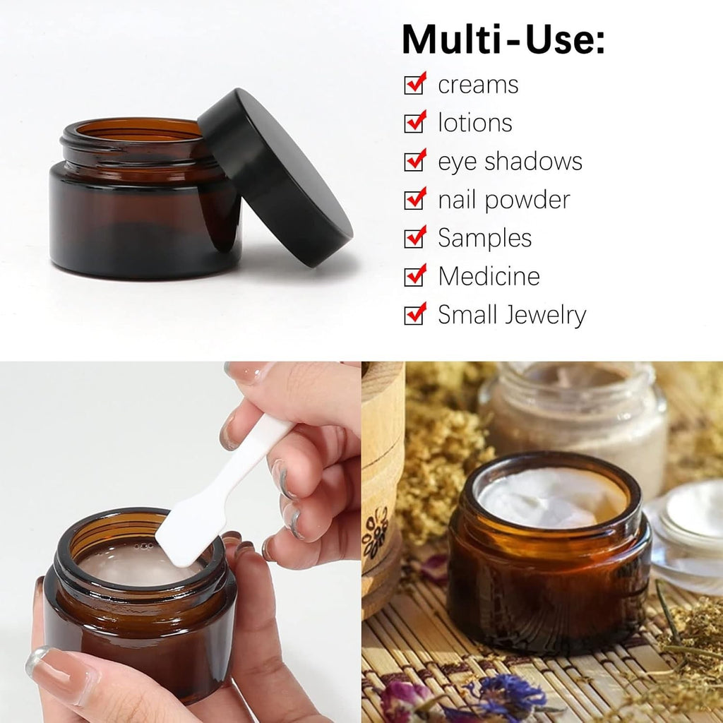 1 oz Amber Glass Jars with Black Lids – 24 Pack Cosmetic Storage Containers