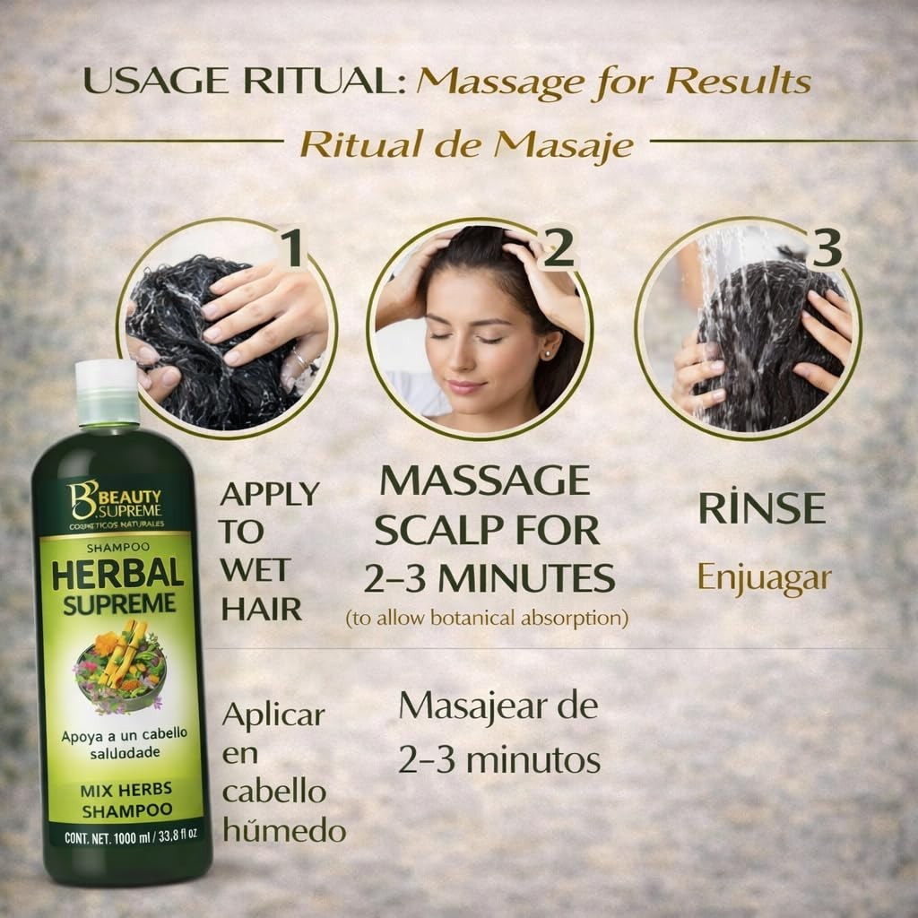 Herbal Shampoo 1000ml Natural Hair Care with Aloe Nettle & Tepezcohuite