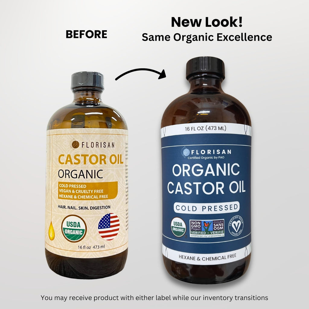 Organic Castor Oil 16oz Glass Bottle - Pure Cold Pressed Skin & Hair Care