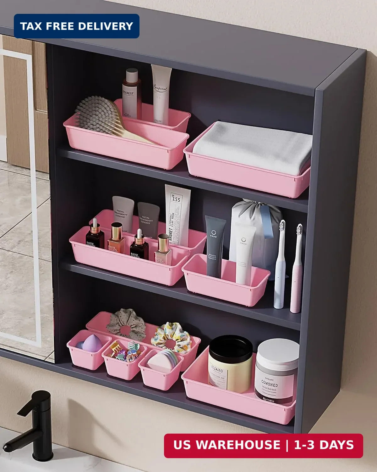 4-Sizes Plastic Drawer Organizers Set — Vanity & Makeup Storage, 25 pcs