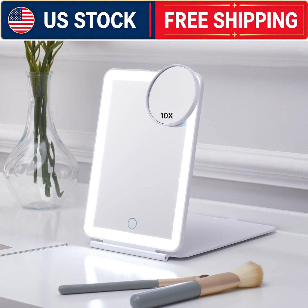 Rechargeable Lighted Travel Makeup Mirror with 10X Magnifier