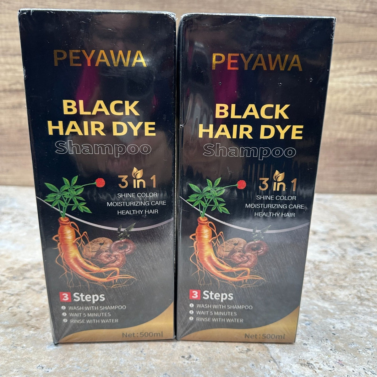 Black Hair Dye Shampoo 3 in 1 Hair Color & Gray Coverage Set - 2 Pack