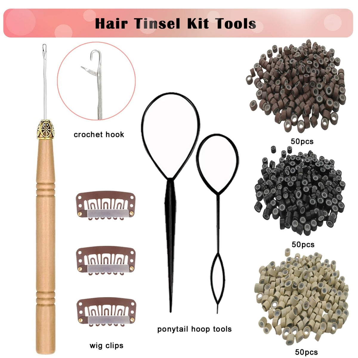 16-Color Hair Tinsel Kit with 7600 Strands and Accessories for Festival & Party