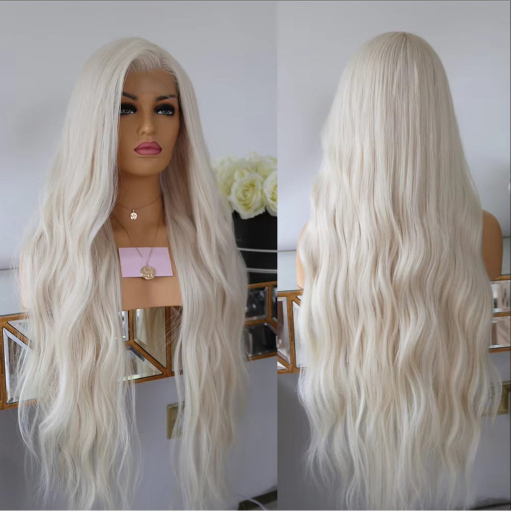 Long Wavy Synthetic Lace Front Wig - Bleach Blonde Daily Wear