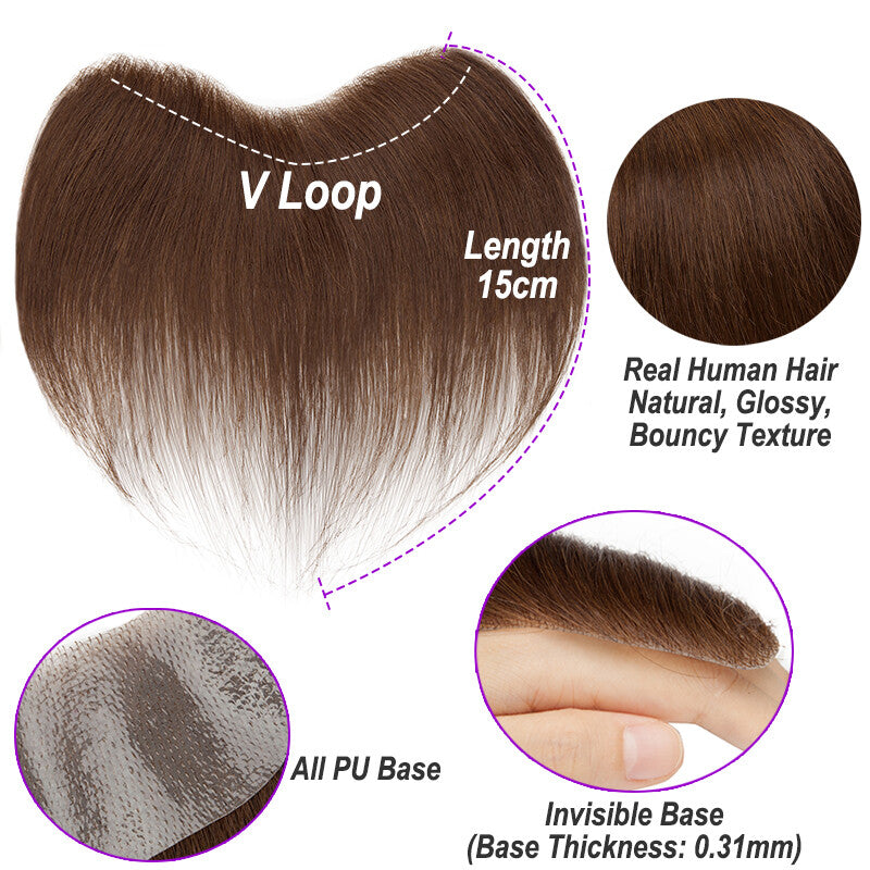 Mens Human Hair Toupee Hair Replacement System with PU Skin Base