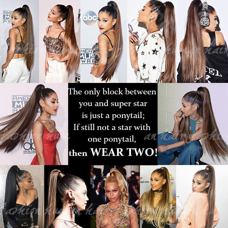 Clip-In Human Hair Ponytail Extensions Wrap Around Thick Hairpiece