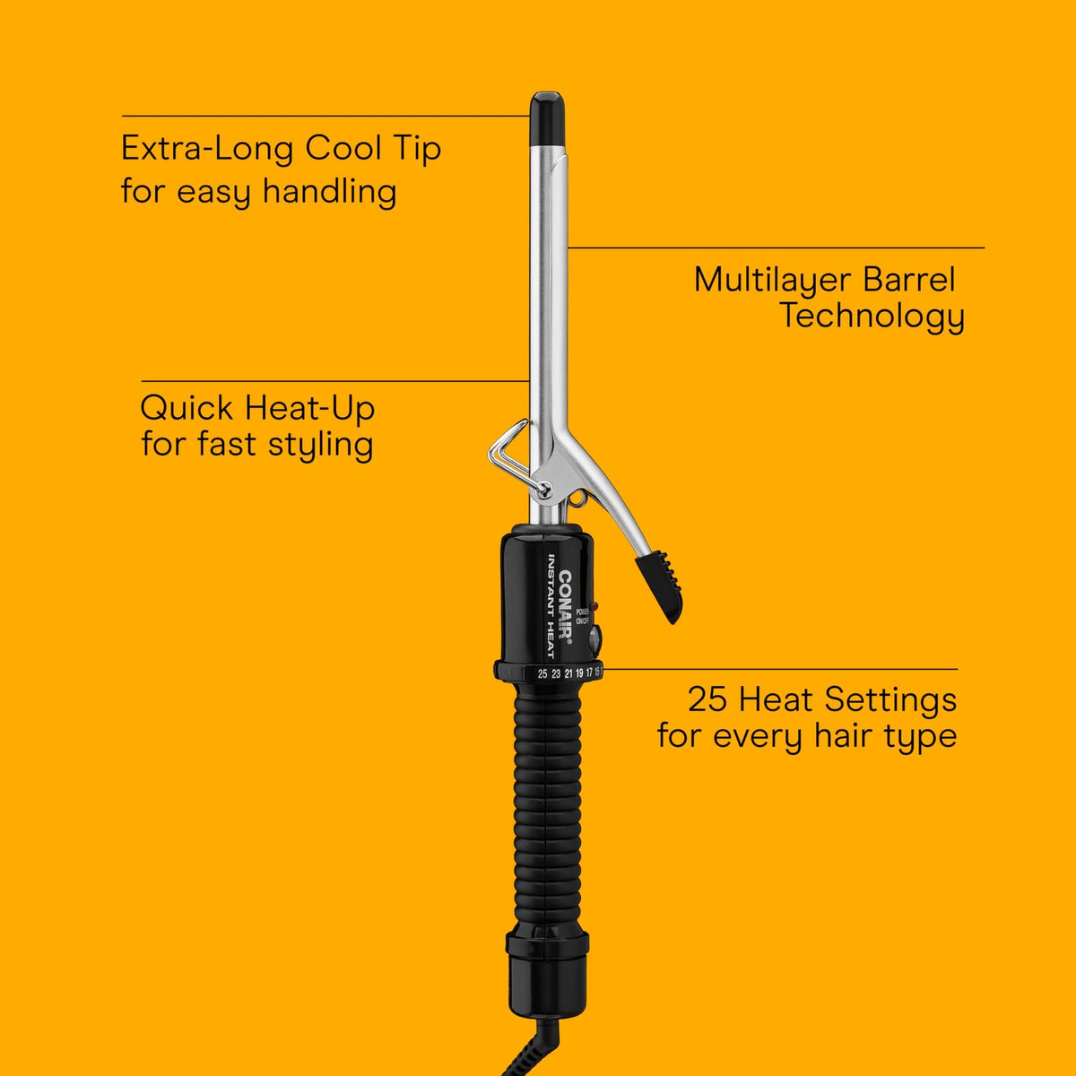1/2 Inch Curling Iron with 25.5-Inch Barrel, Instant Heat, Dual Voltage