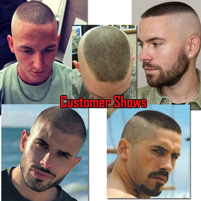 Thin PU Mens Toupee Hairpiece with Skin Base Short Buzz Cut & Tapes Options