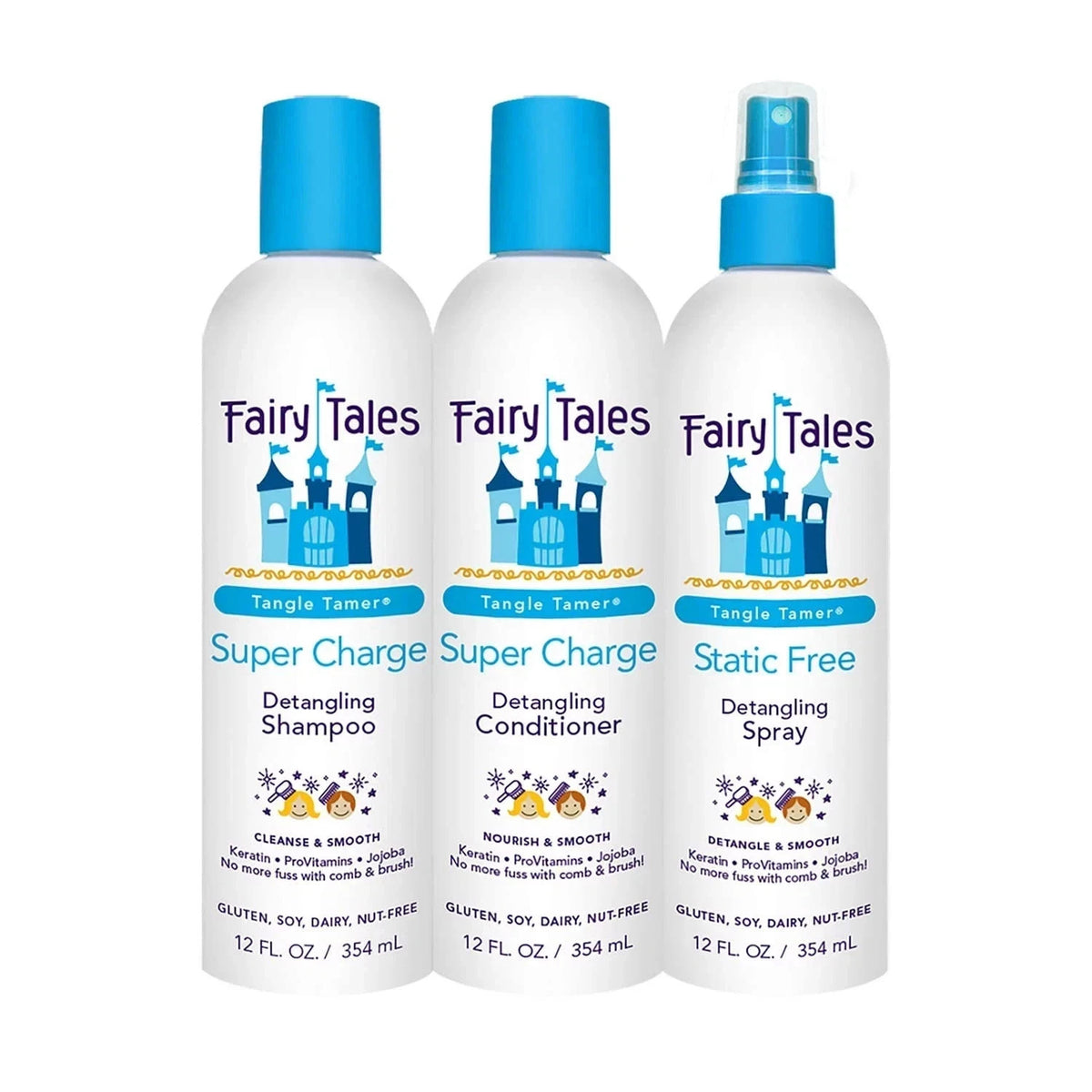 (Set of 3) Kids Detangling Shampoo & Leave-In Spray - Sulfate-Free, Frizz Control, Smoothing Hair Care