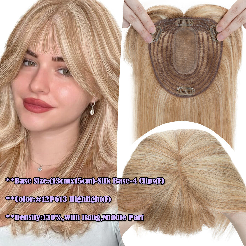 Clip-In Hair Topper with Silk Base - Remy Human Hair, Multiple Sizes & Colors