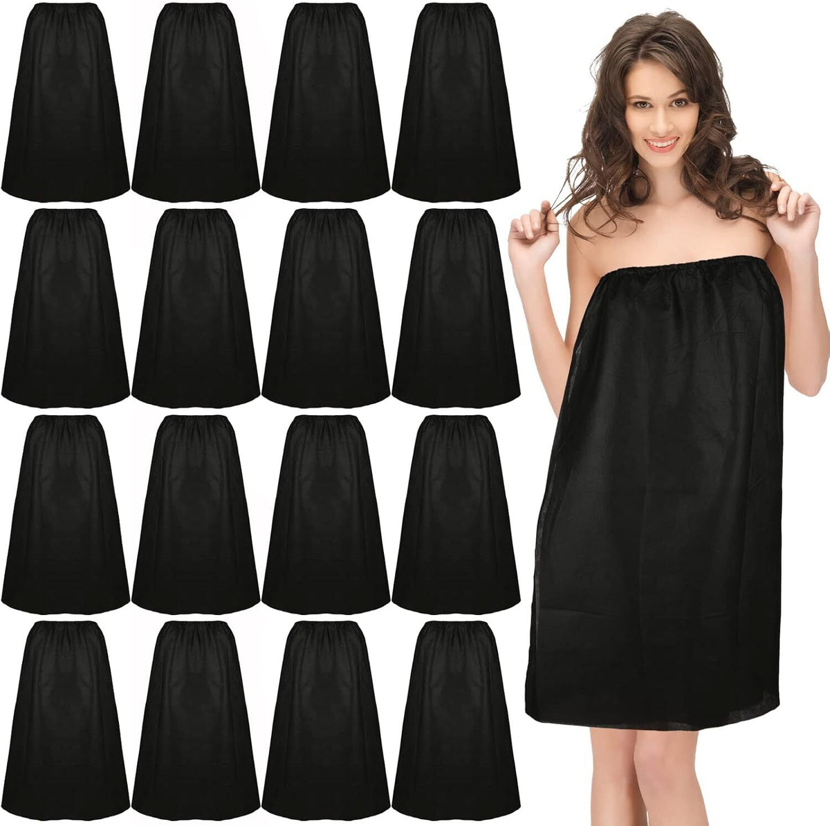 Disposable Spa Wraps for Women - 16 Black Non-Woven Bathrobe Robes