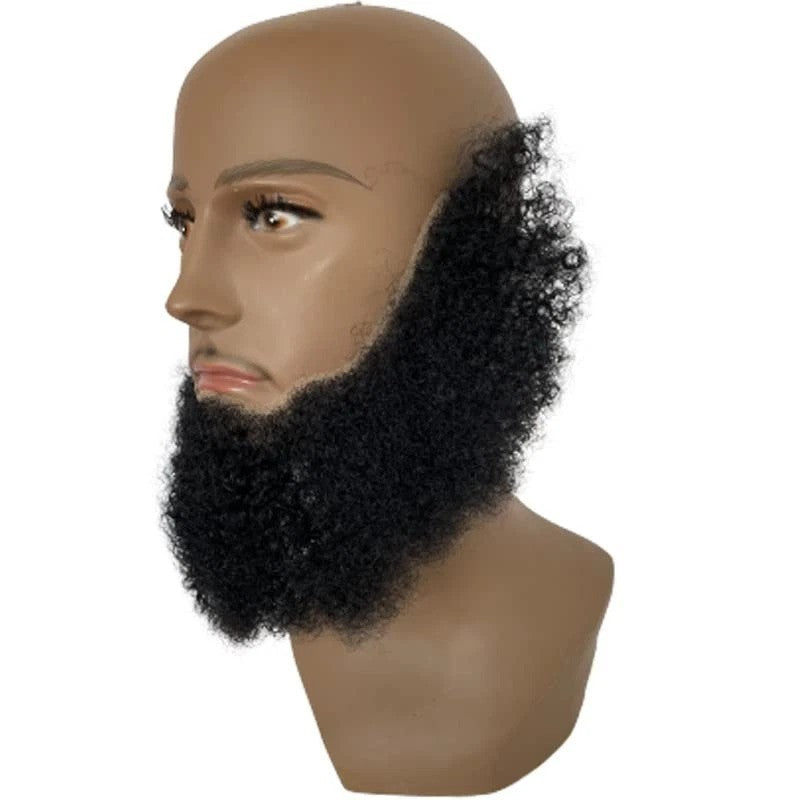 Realistic Afro Curl Beard & Mustache System for Black Men 12x3 Inch