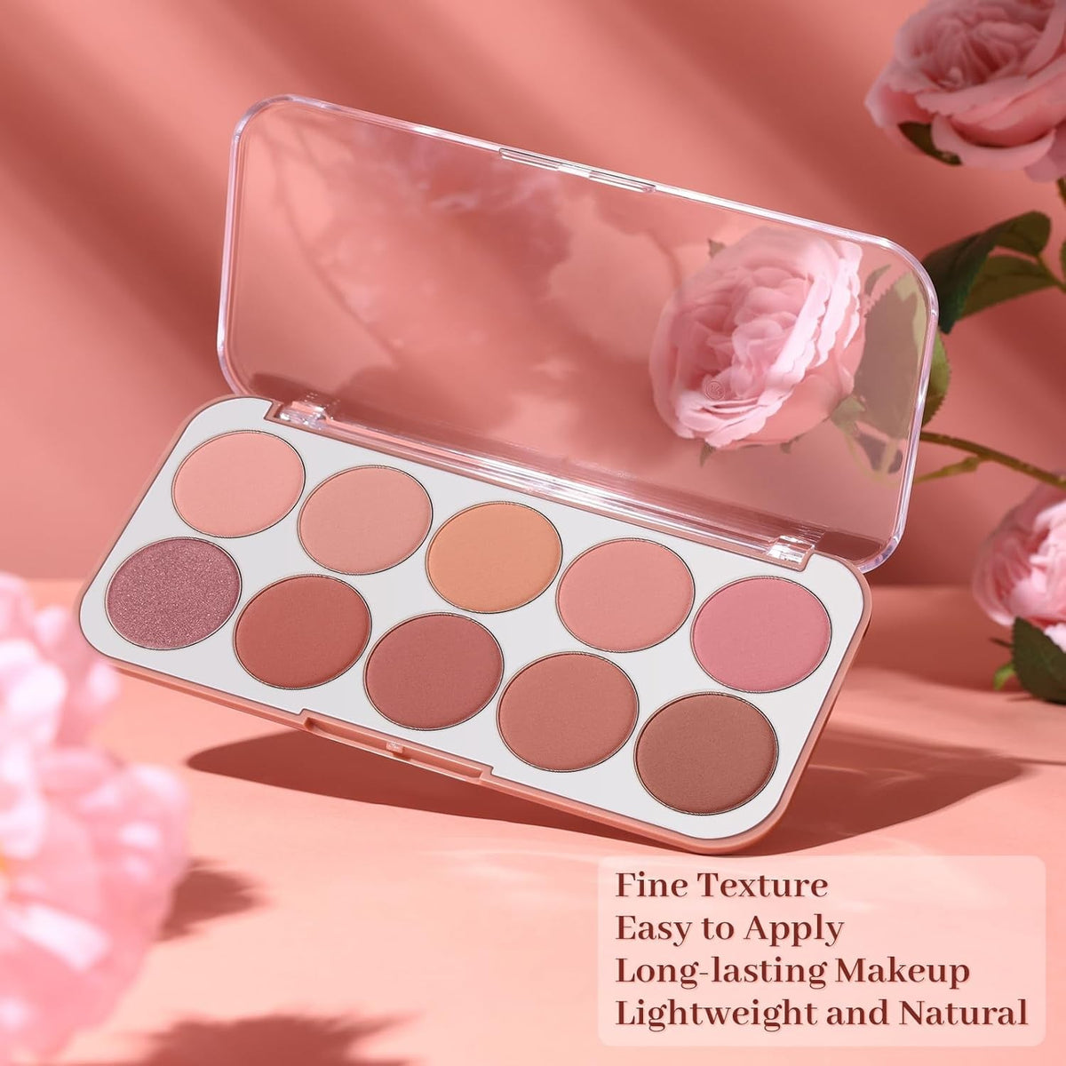 10 Color Long Lasting Face Blush Palette for Cheeks - Lightweight Makeup