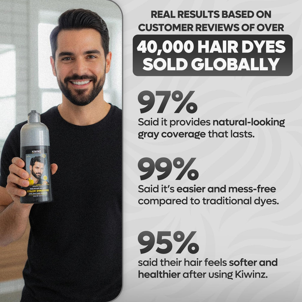 Black Hair Color Shampoo for Men - 5 in 1 Grey Hair Dye, Natural & Ammonia-Free - 500ml