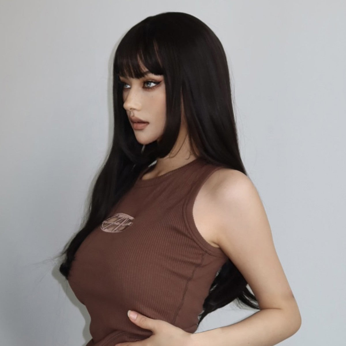 Black Synthetic Wig with Bangs - Long Straight Cosplay Hair for Beginners