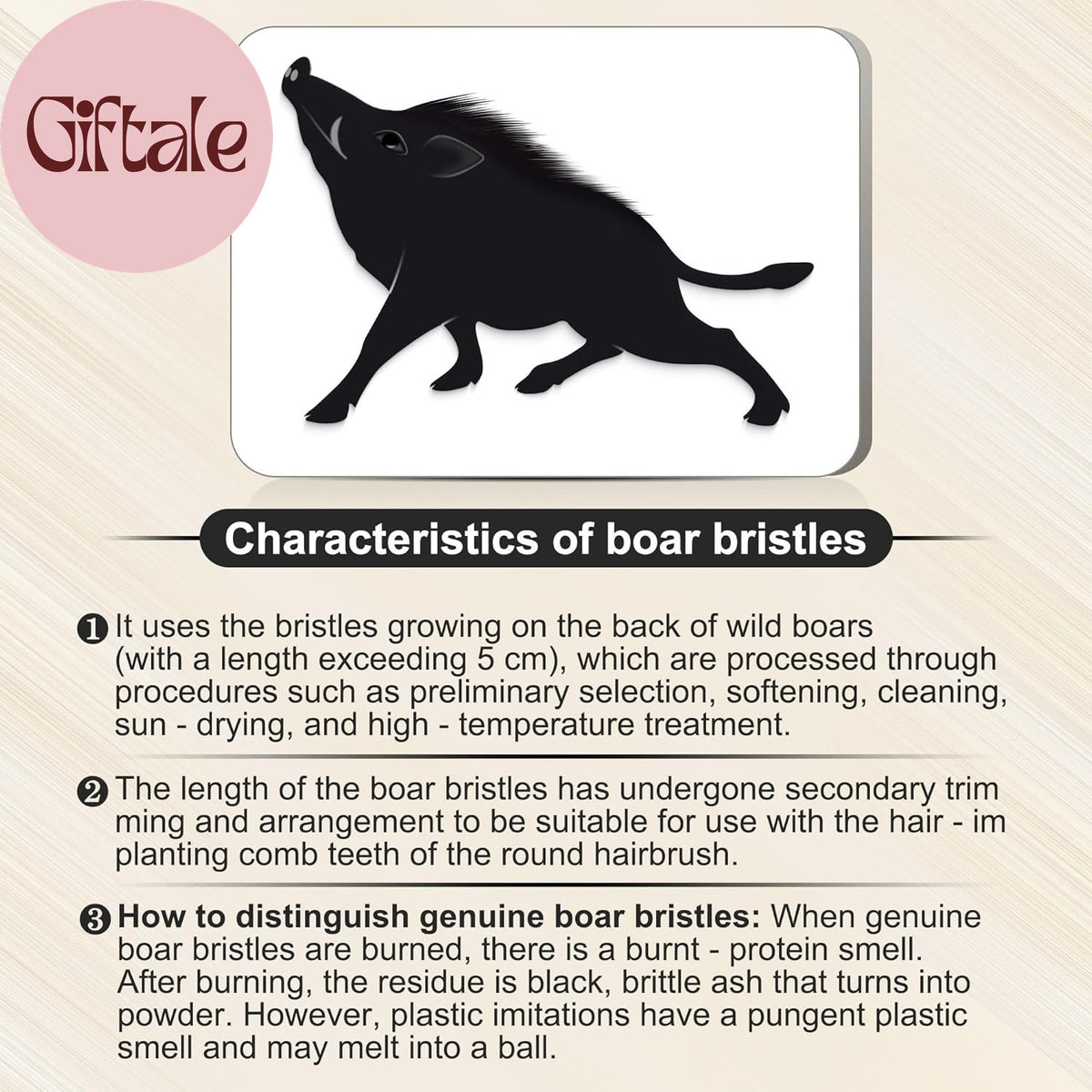100% Boar Bristle Round Hair Brush with Natural Solid Wood Handle - Anti-Static Styling Tool