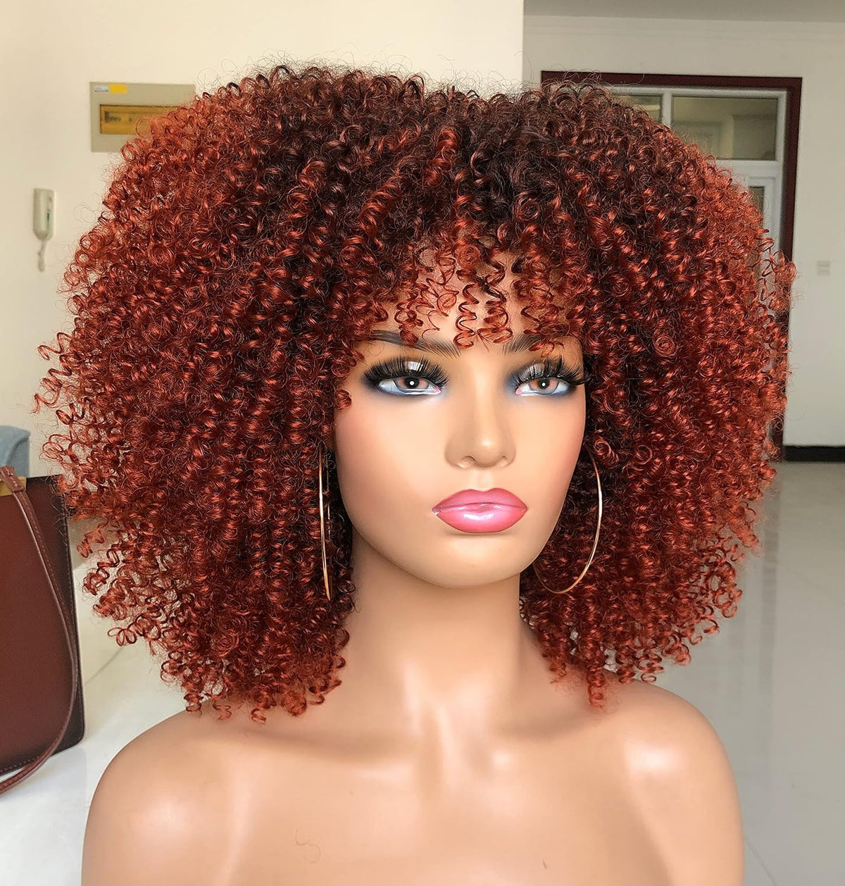 14-Inch Curly Afro Wig for Black Women Short Kinky Style with Bangs