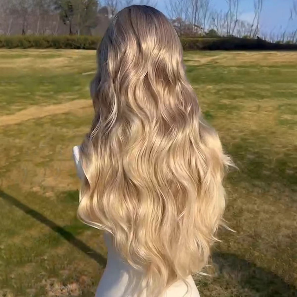 26-Inch Blonde Highlight Body Wave Lace Front Wig - Wavy Synthetic Hair