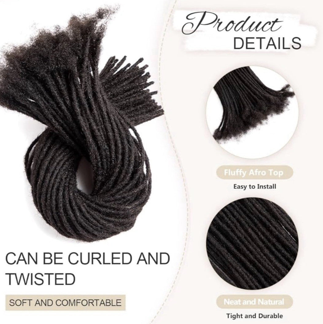 16-Inch Human Hair Loc Extensions - 30 Strands Afro Kinky Dreadlocks