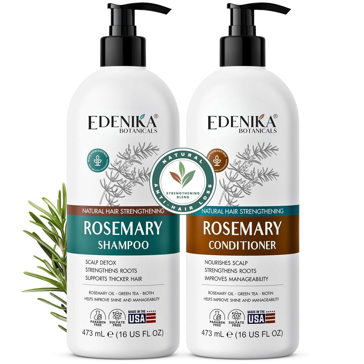 Organic Rosemary Oil Shampoo & Conditioner Set for Hair Loss & Thinning Hair