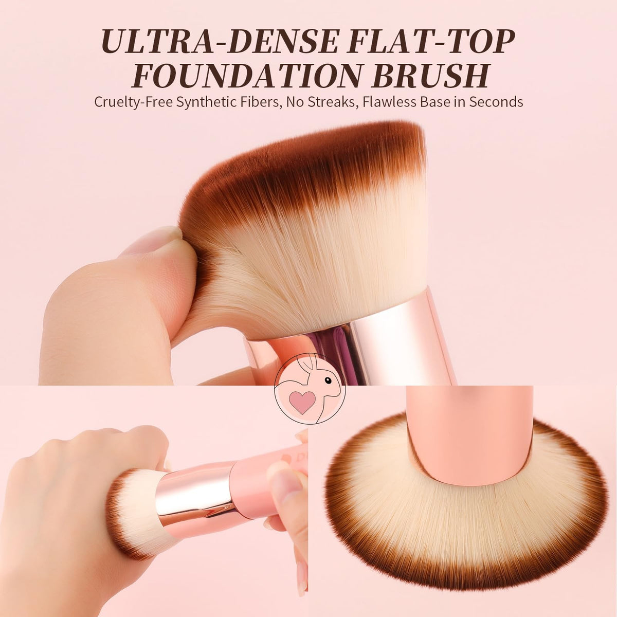 Flat Top Foundation Brush for Liquid Makeup - Dense Synthetic, Pink