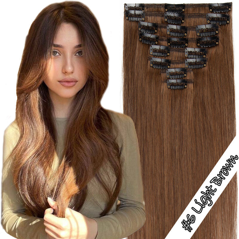 Clip-In 100% Remy Human Hair Extensions for Full Head - Multiple Colors & Lengths