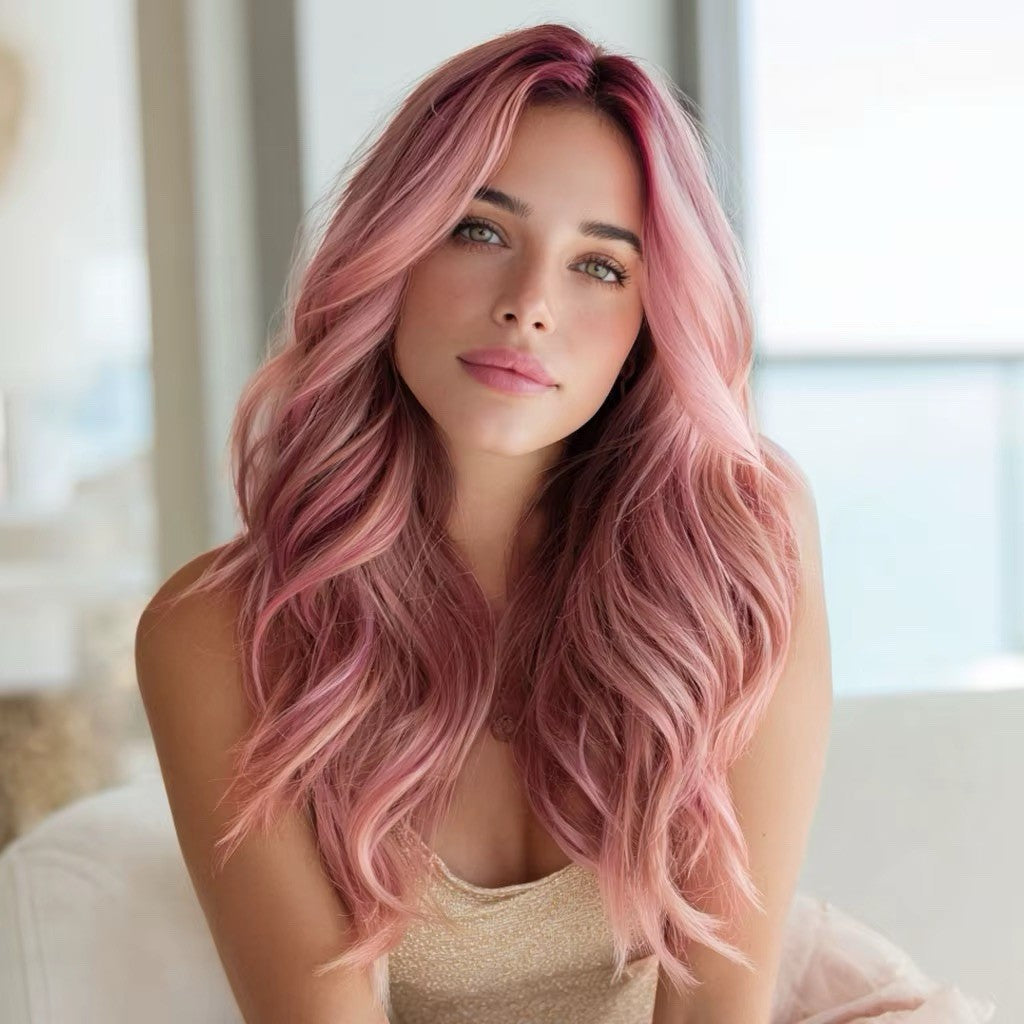 Pink Wavy Cosplay Wig 22 Inch Costume Hair for Halloween Party Birthday Christmas