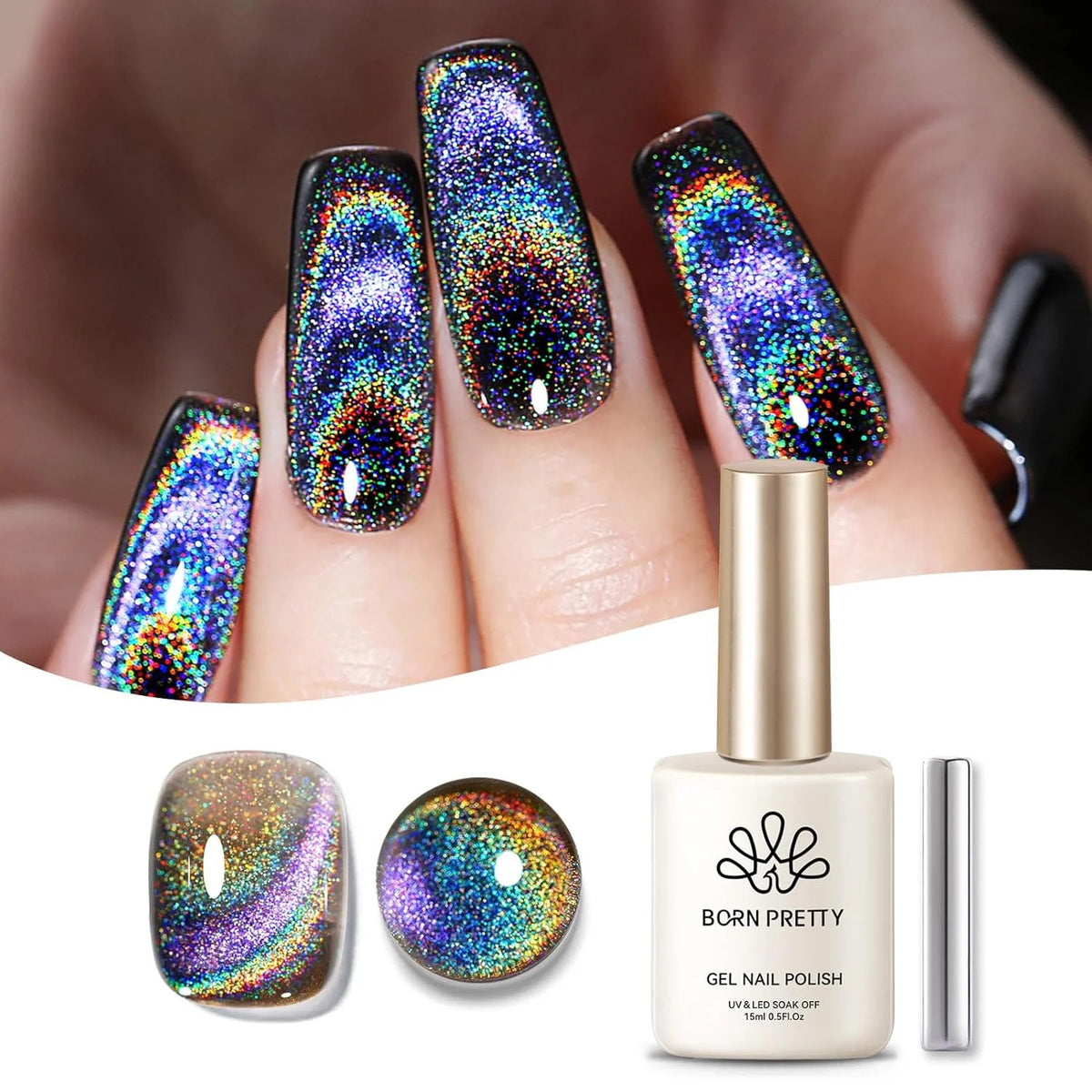 Magnetic Cat Eye Gel Nail Polish Holographic Rainbow Effect 15ml