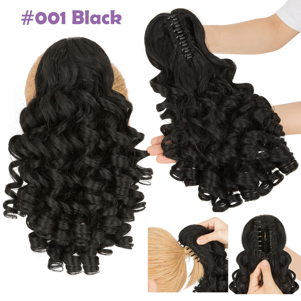 12in Thick Claw Clip-In Ponytail Hair Extensions Curly Wavy Natural Synthetic