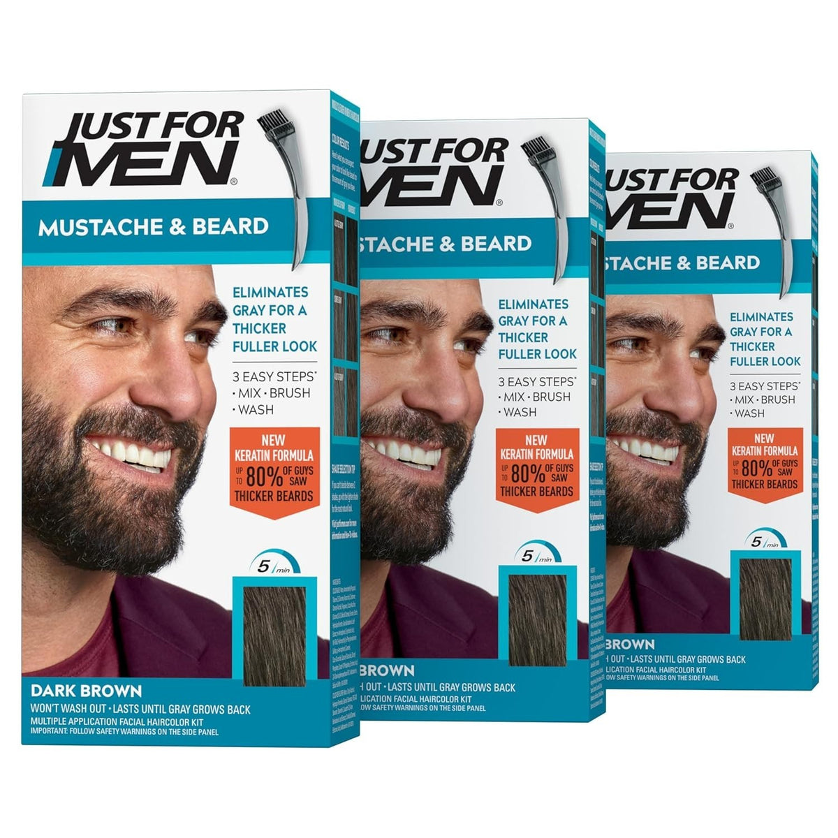 Mustache & Beard Dye Dark Brown M-45 with Brush - 3 Pack