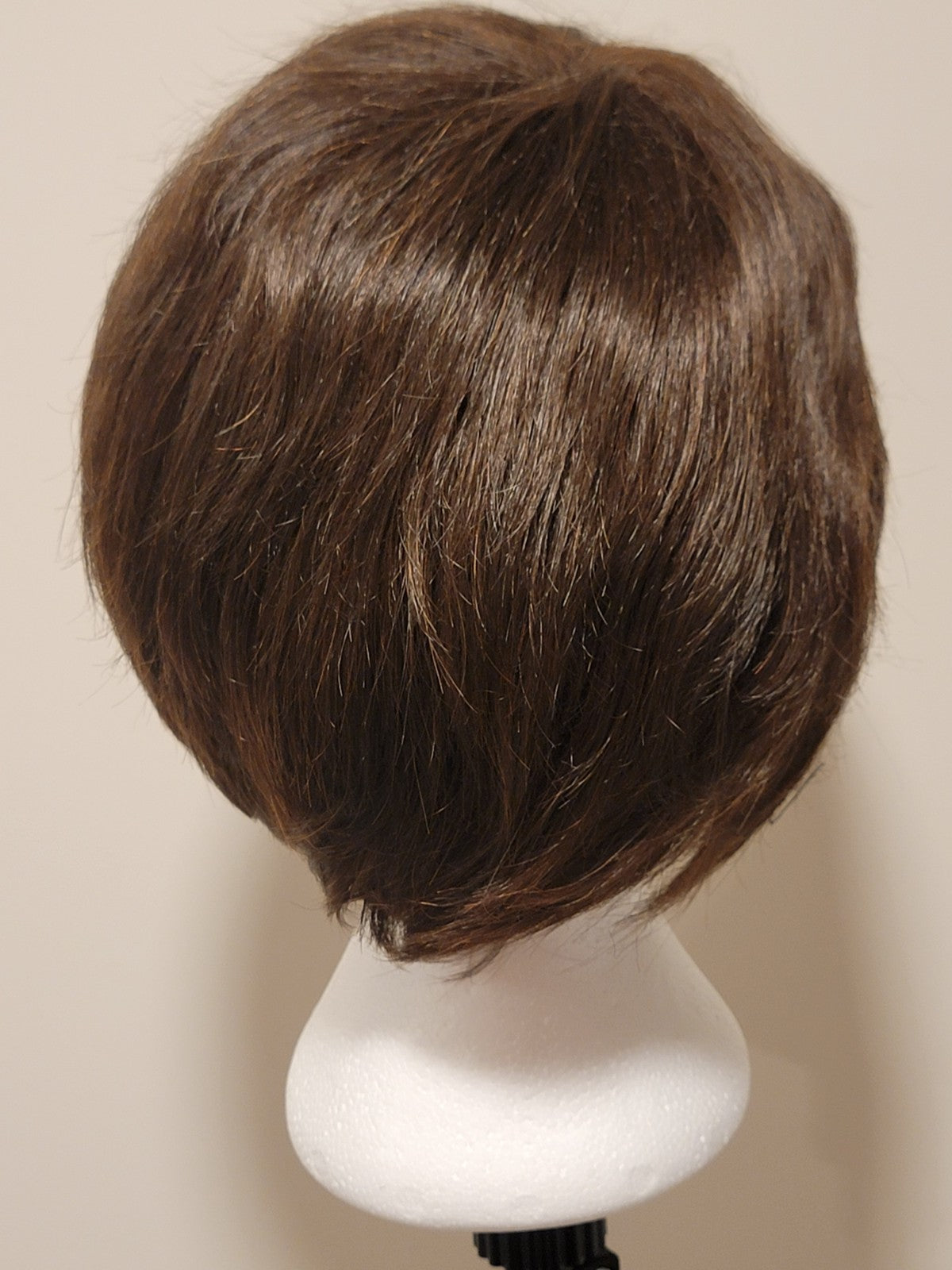Short Human Hair Blend Wig with Bangs - Pixie Cut, Black Brown