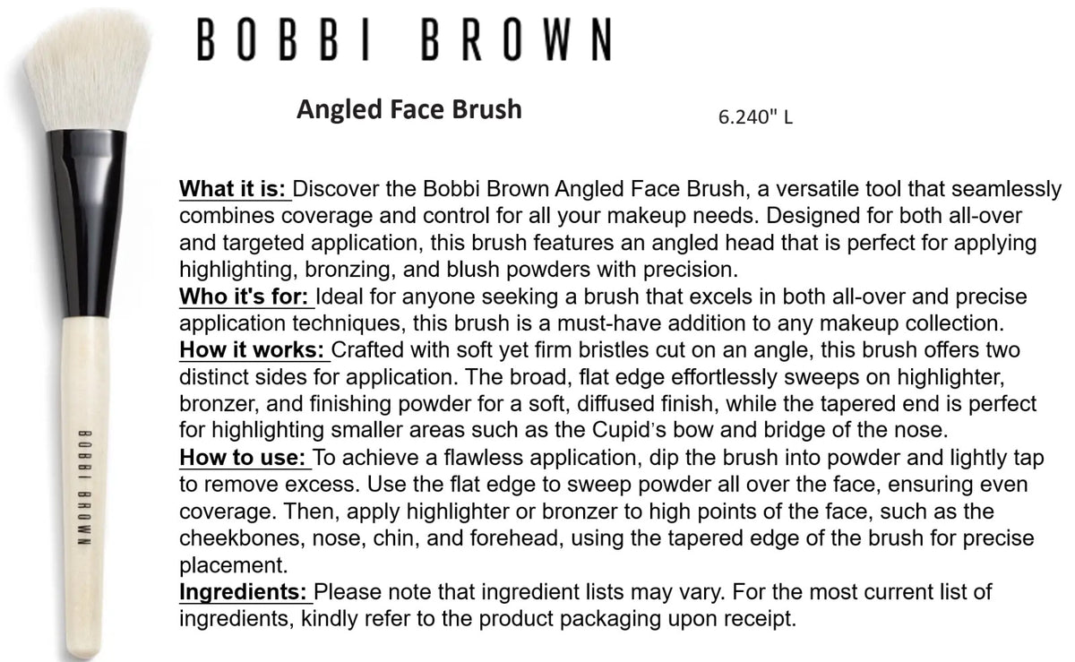 Angled Face Brush - Full Size, 100% Authentic Bobbi Brown Cosmetics