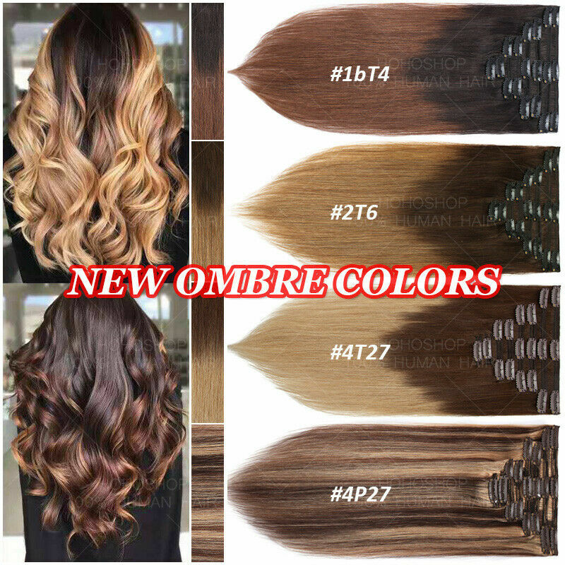 Thick Human Hair Clip-In Extensions Full Head Double Weft Remy Hair