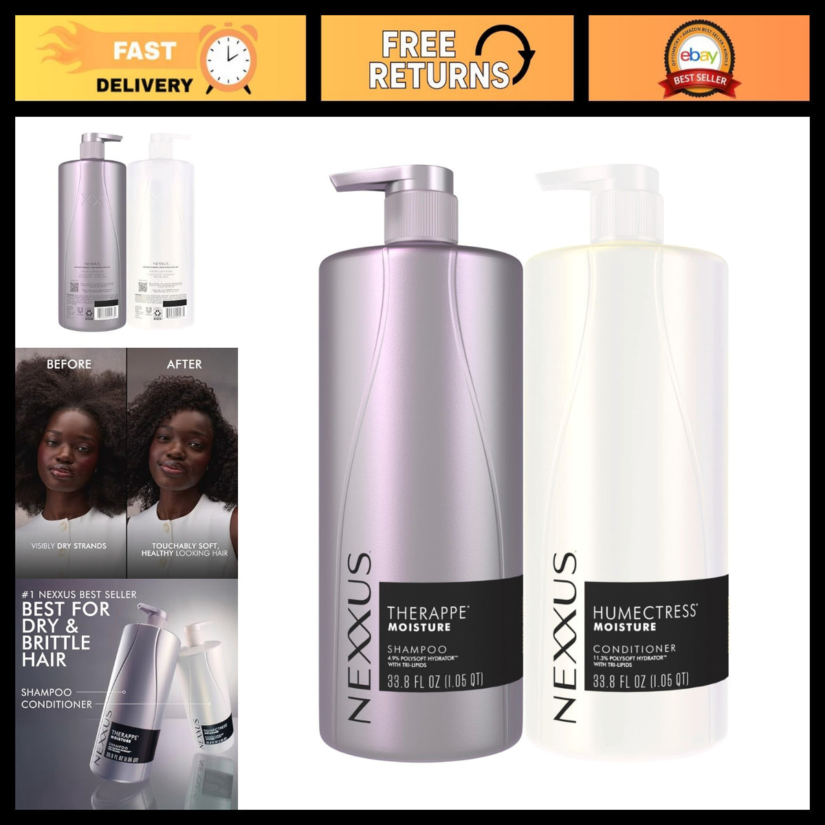 Hydrating Moisturizing Shampoo & Conditioner Set - 33.8 oz Hair Care Duo for Dry Hair