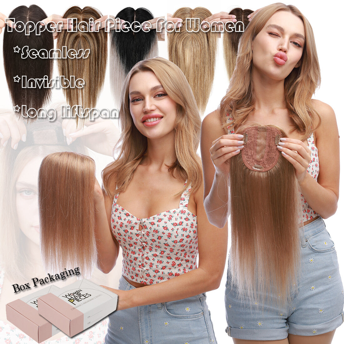 Remy Human Hair Topper with Silk Mono Base & Multiple Lengths for Women