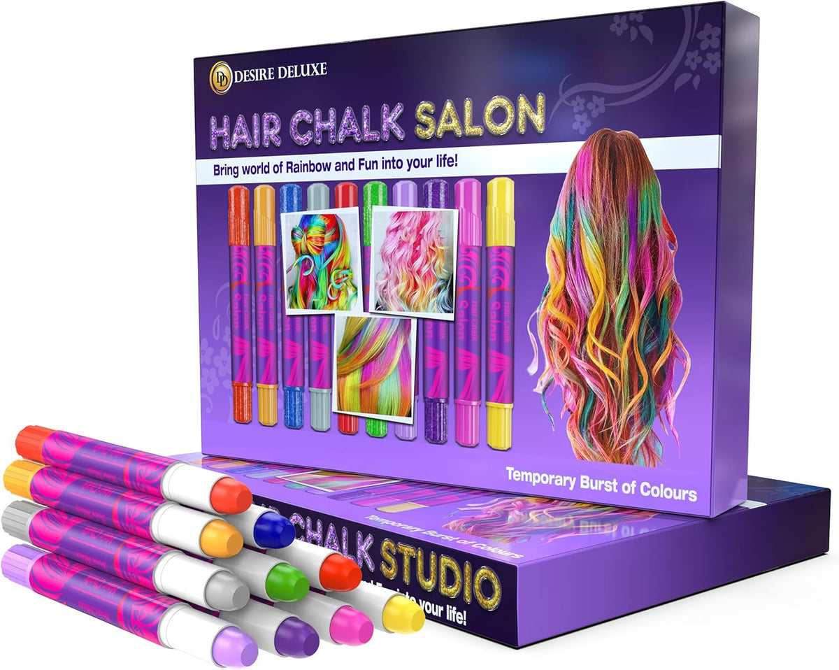Kids Washable Hair Chalk Set - 10 Bright Temporary Hair Color Pens for Children & Teens