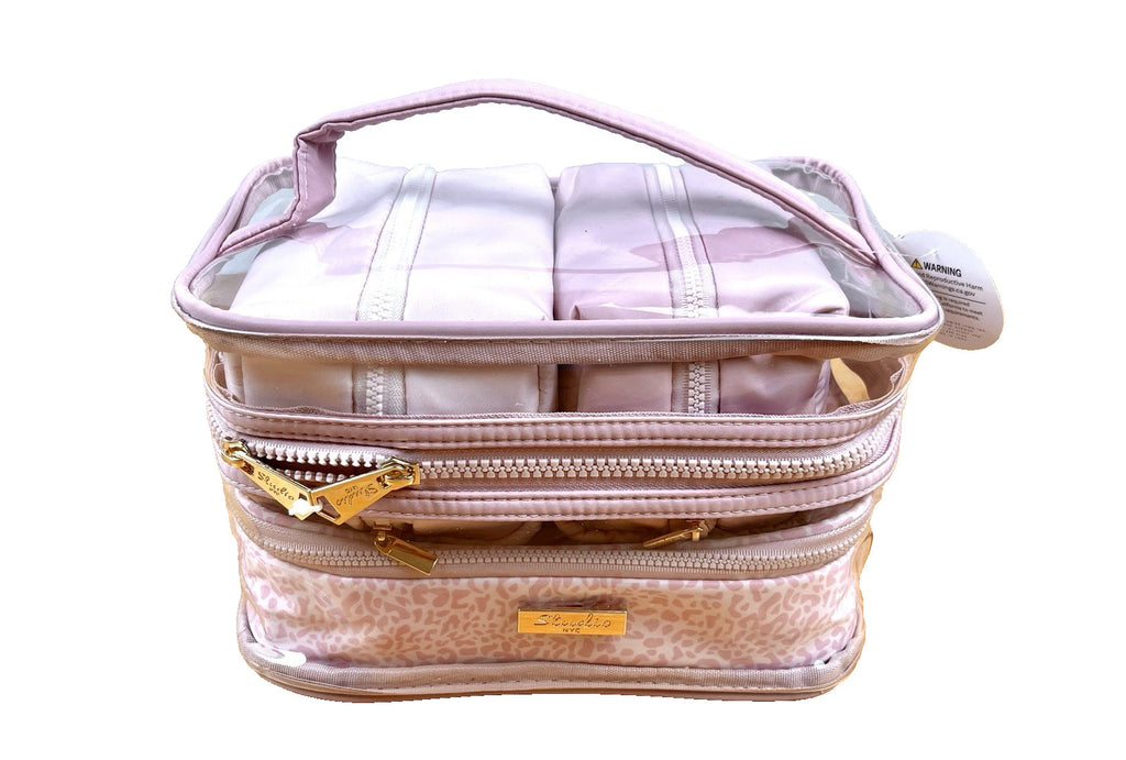 Studio NYC Pink Leopard Travel Cosmetic Case Set - 4 Piece Clear Organizer