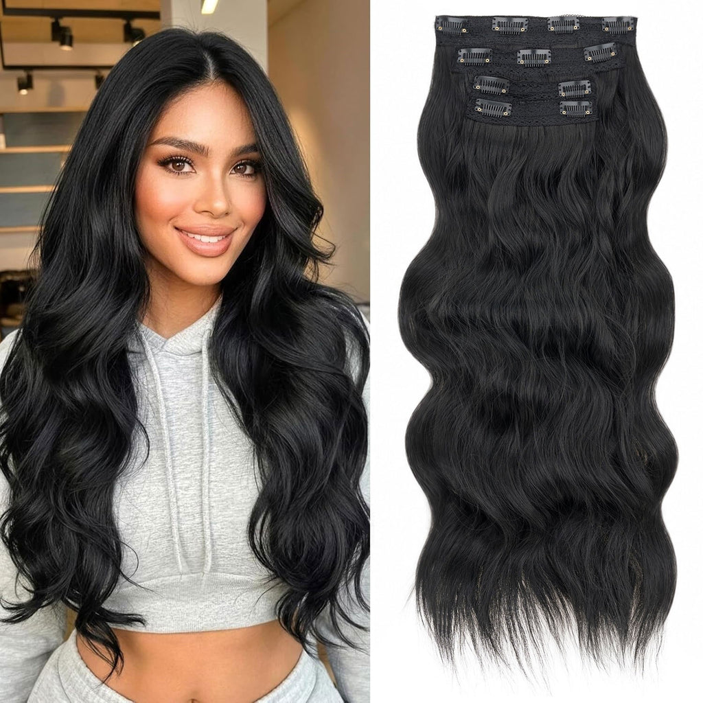Clip-In Hair Extensions 4PCS Full Head 100% Human Hair, Various Lengths & Colors