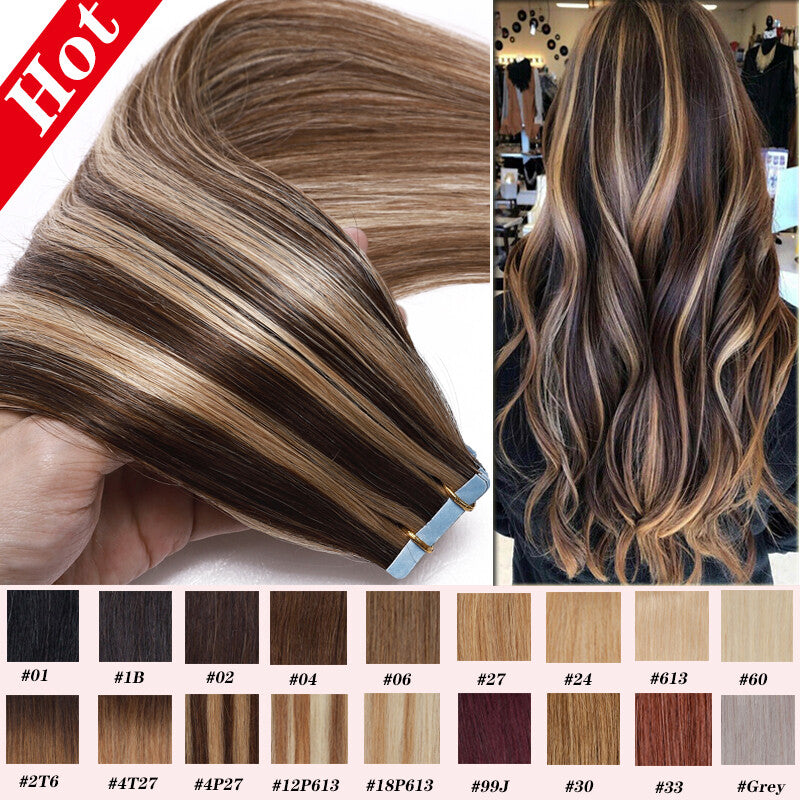 60PCS Thick Tape-In Hair Extensions - Remy Human Hair Skin Weft