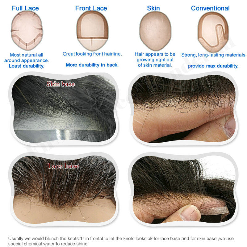 Men's Hair Replacement Toupee - Natural Human Hair Full Skin PU Hair System