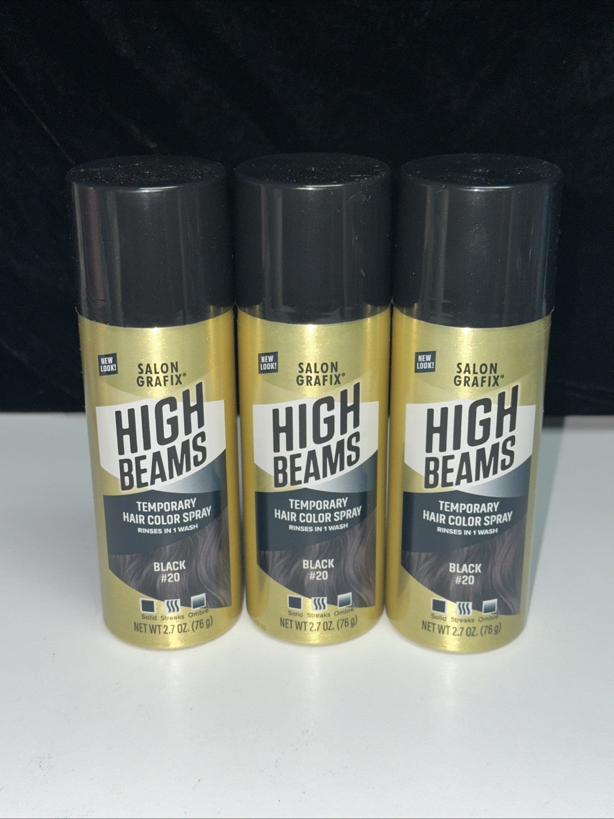 Black Temporary Hair Color Spray - 3 Cans, 2.7 oz Each, Easy Wash-Out