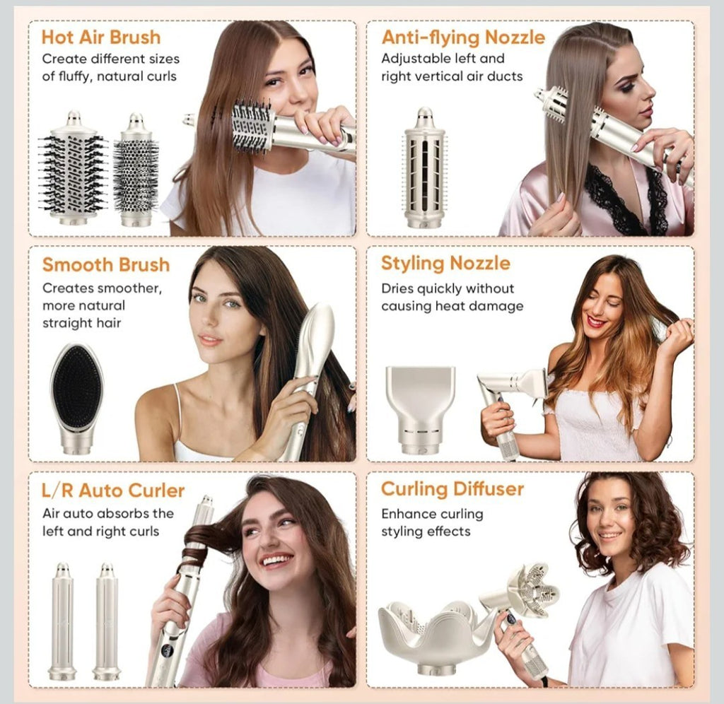 8-in-1 High-Speed Hair Dryer Brush Set with Ionic Hot Air Styler and Curlers