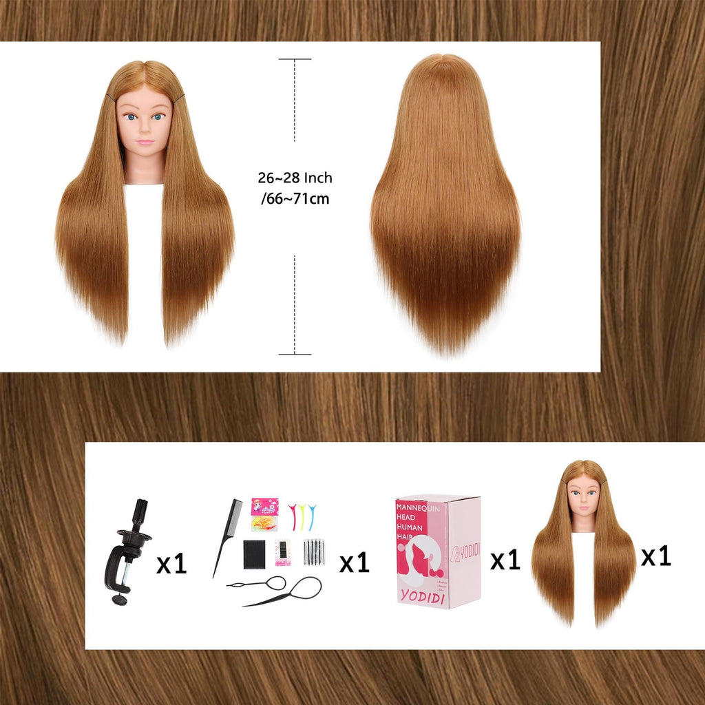 Human Hair Mannequin Head for Cosmetology & Hair Styling - 26-28 Inches, Brown/Blonde
