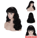 Vintage 50s Wavy Black Wig with Bangs for Cosplay & Retro Looks
