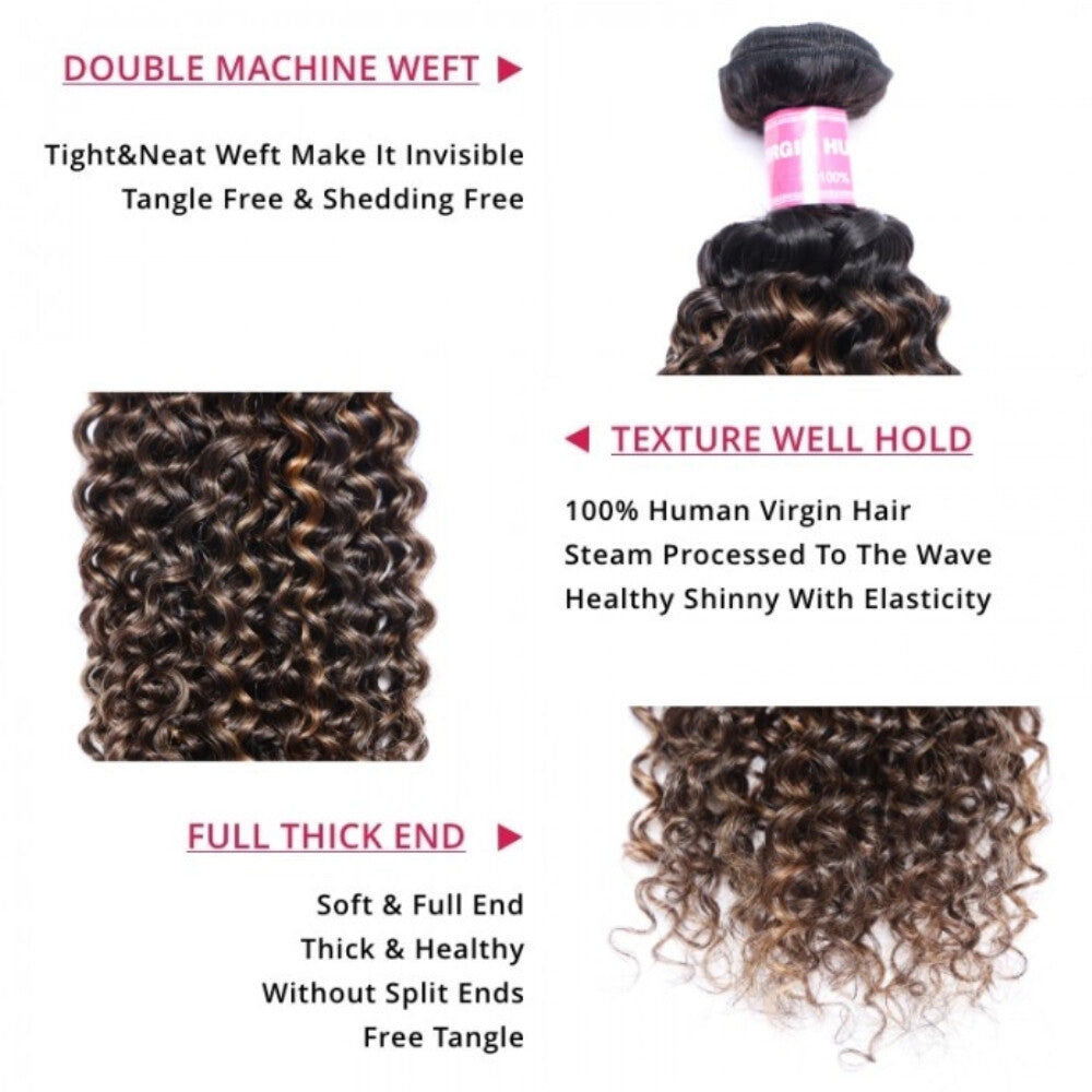 Unice Malaysian Balayage Brown Curly Hair Extensions 3 Bundles Human Hair Weaves