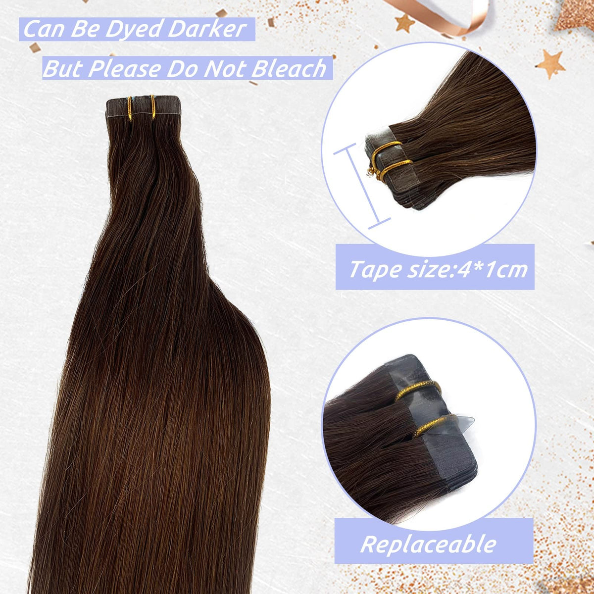 24-Inch Dark Brown Remy Tape-In Hair Extensions - 100% Human Hair, 70g