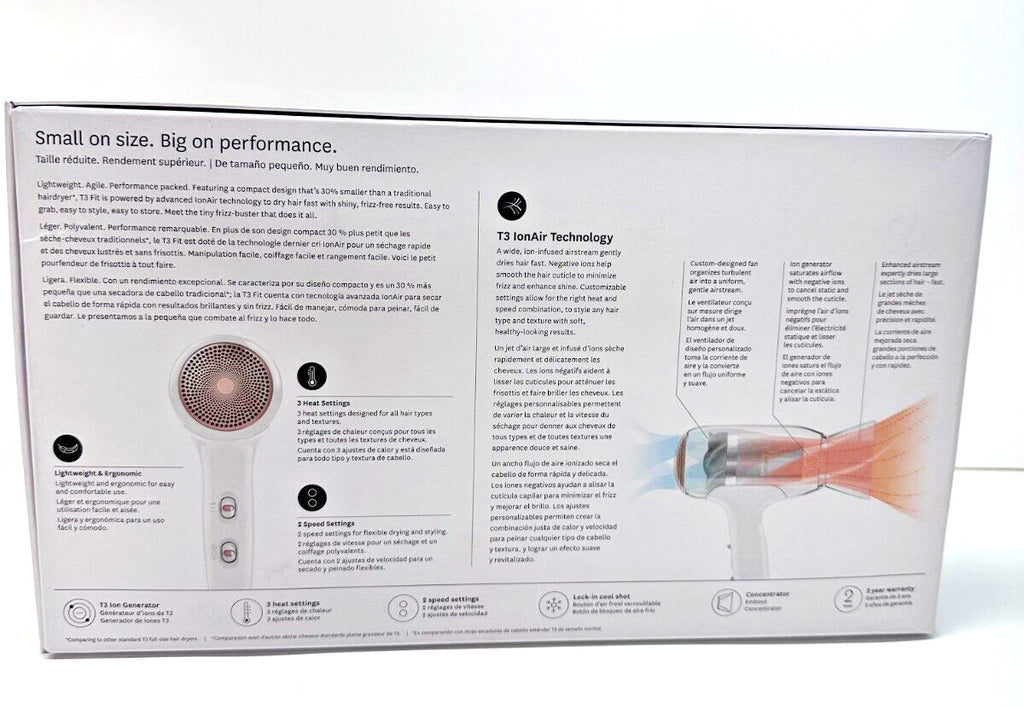 T3 Fit Ionic Compact Hair Dryer with IonAir Technology - White Rose Gold