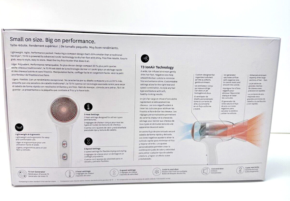 T3 Fit Ionic Compact Hair Dryer with IonAir Technology - White Rose Gold