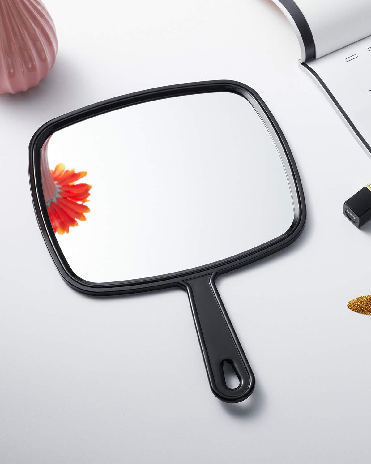 Large Handheld Mirror for Salon & Makeup - Black, 9.1 x 12.6 Inches