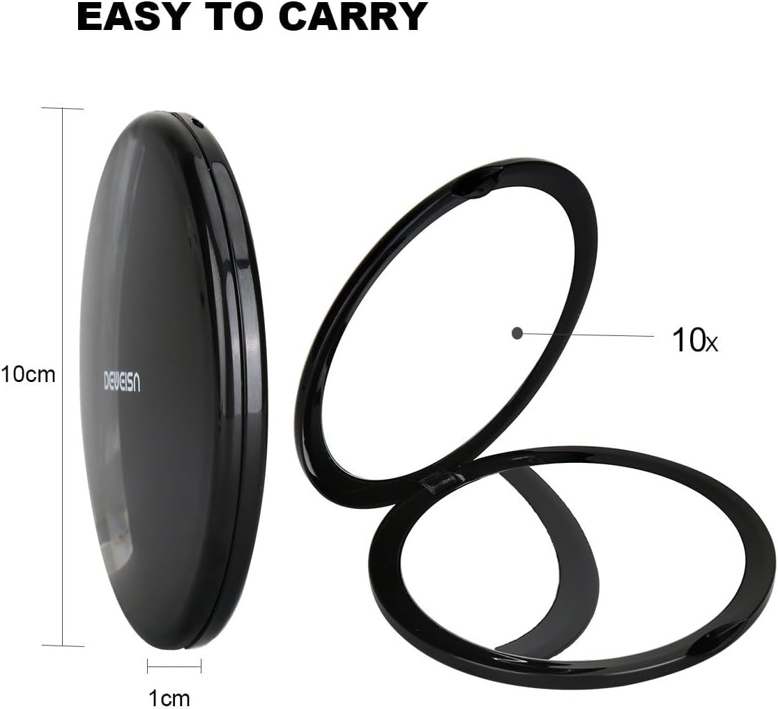 Compact 10x Magnifying Makeup Mirror 4 Inch Travel Pocket Black